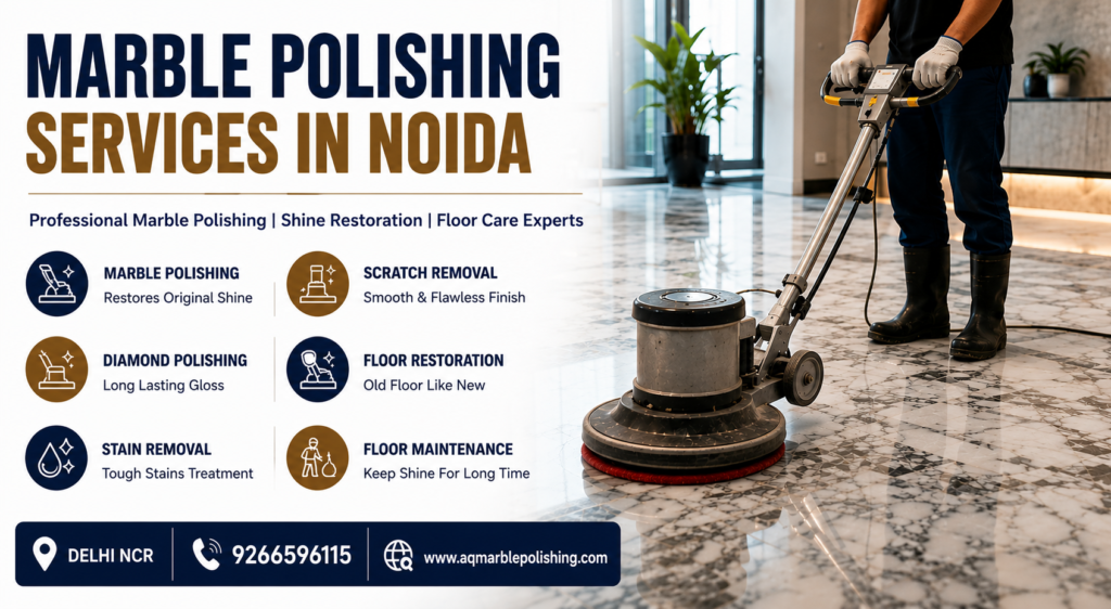 marble polishing services in Noida restoring marble floor shine with diamond polishing machine and expert floor restoration techniques.
